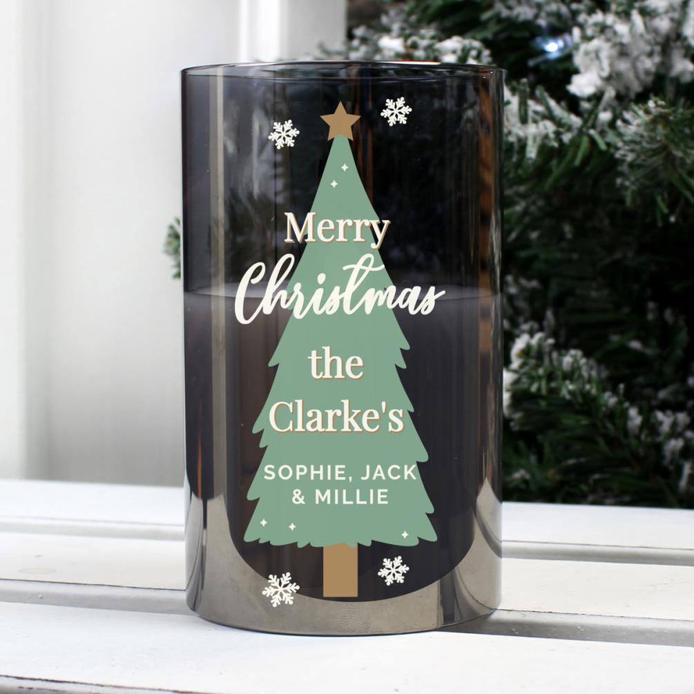 Personalised Christmas Tree Smoked Glass LED Candle Extra Image 2